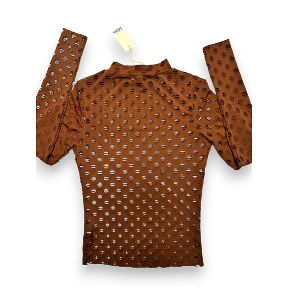 NWT Glided Intent Brown Distressed Long Sleeve Top w/ Cutouts Size Small - Picture 5 of 12